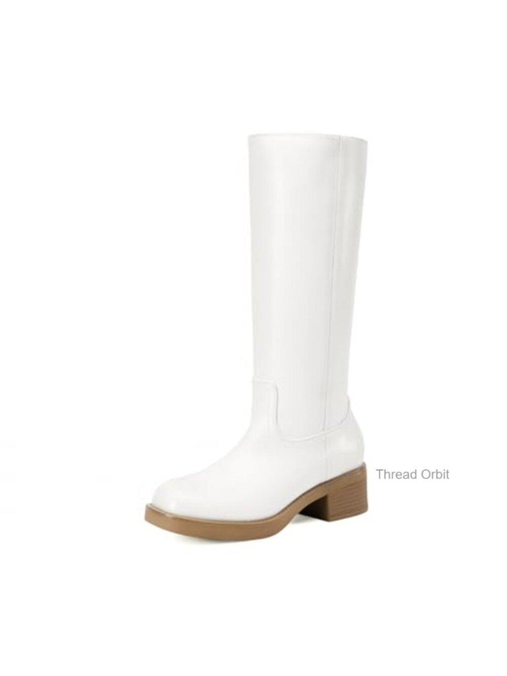 Faux Leather Square Toe Platform Chunky Heel Knee High Riding Boots